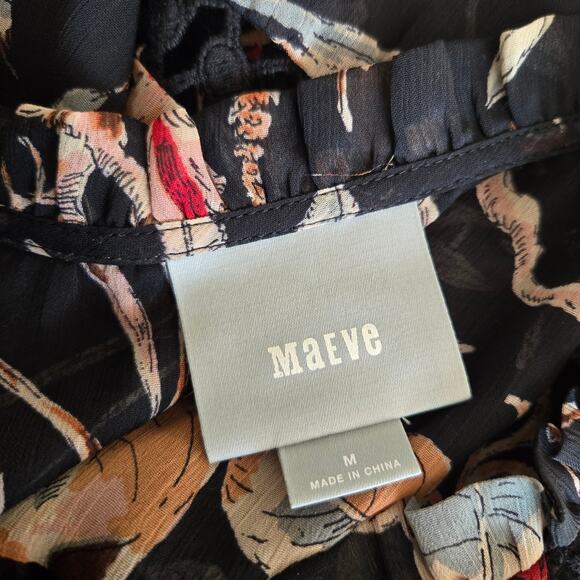 Anthropologie Maeve Odette Blouse Black Floral Bell Sleeves Crochet Women Medium - Picture 12 of 13